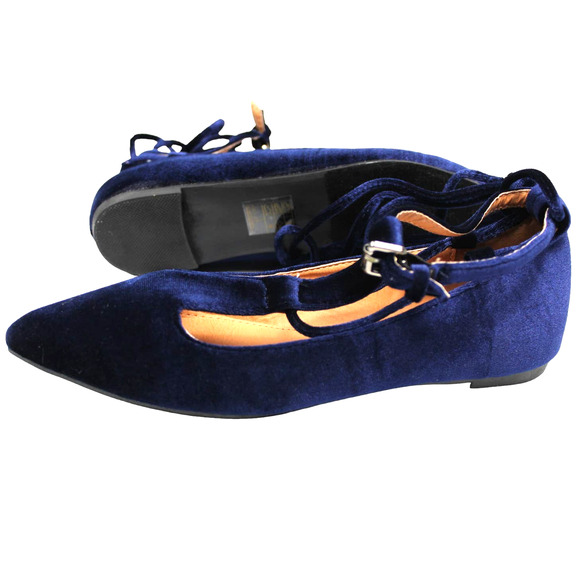 Yoki size 6.5 Blue Velour Ankle Wrap Urban Flat Ballet Dress Shoes ~ RETAIL $28 - Picture 4 of 8